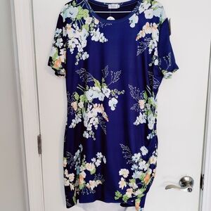 Floral High Low Dress in Navy